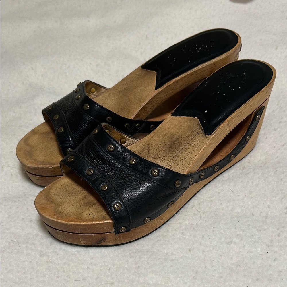 Michael Kors Black and Brown Studded Mules